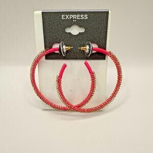 NEW Hot Pink Hoop Gold  Earrings Express